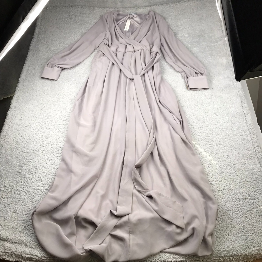 Baltic Born Lydia Maxi Dress Womens XL Gray Chiffon Tie Waist Surplice NEW NWT